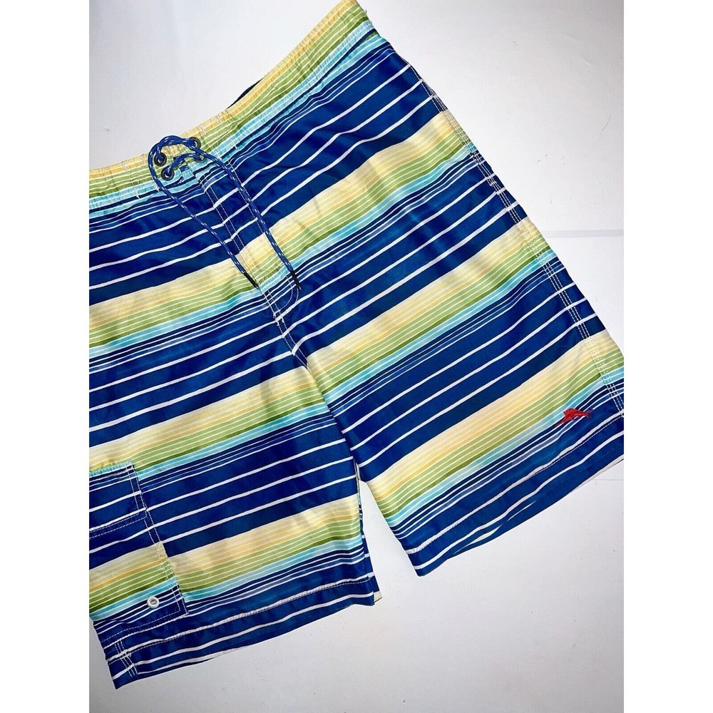 TOMMY BAHAMA TRUNKS BLUE STRIPED BOARD SWIM SHORTS LARGE L
